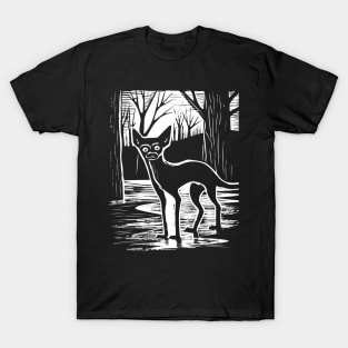 Chupacabra Night Stalking Black and White Art - Cryptid Noir T-Shirt